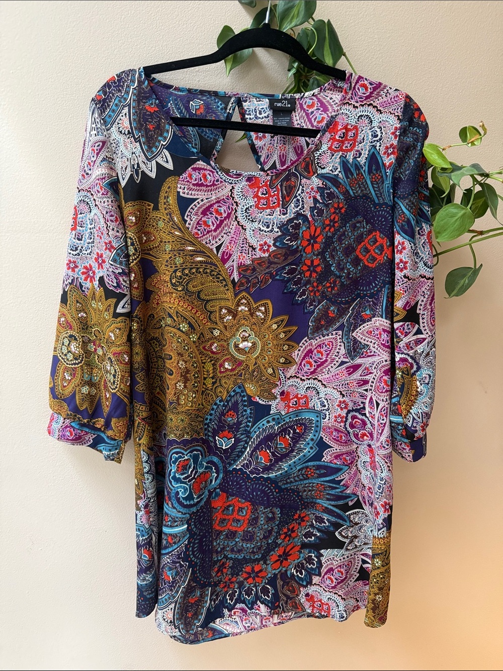 Rue21 Long Sleeve Paisley Dress - Navy, Gold, Pink, Teal, Red